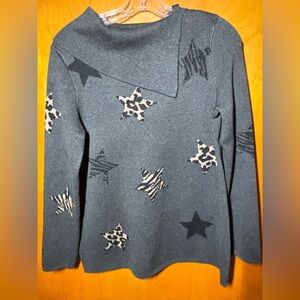 Investments Petites, Gray Star Patterned Women's Sweater